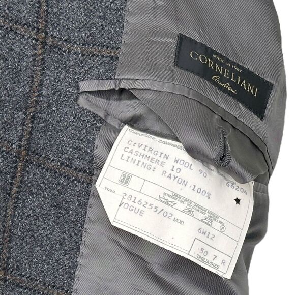 Corneliani Men 42R Gray Blazer Jacket Sport Coat Wool Cashmere Windowpane - Picture 5 of 6